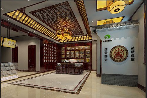石渠古朴典雅的中式茶叶店大堂设计效果图